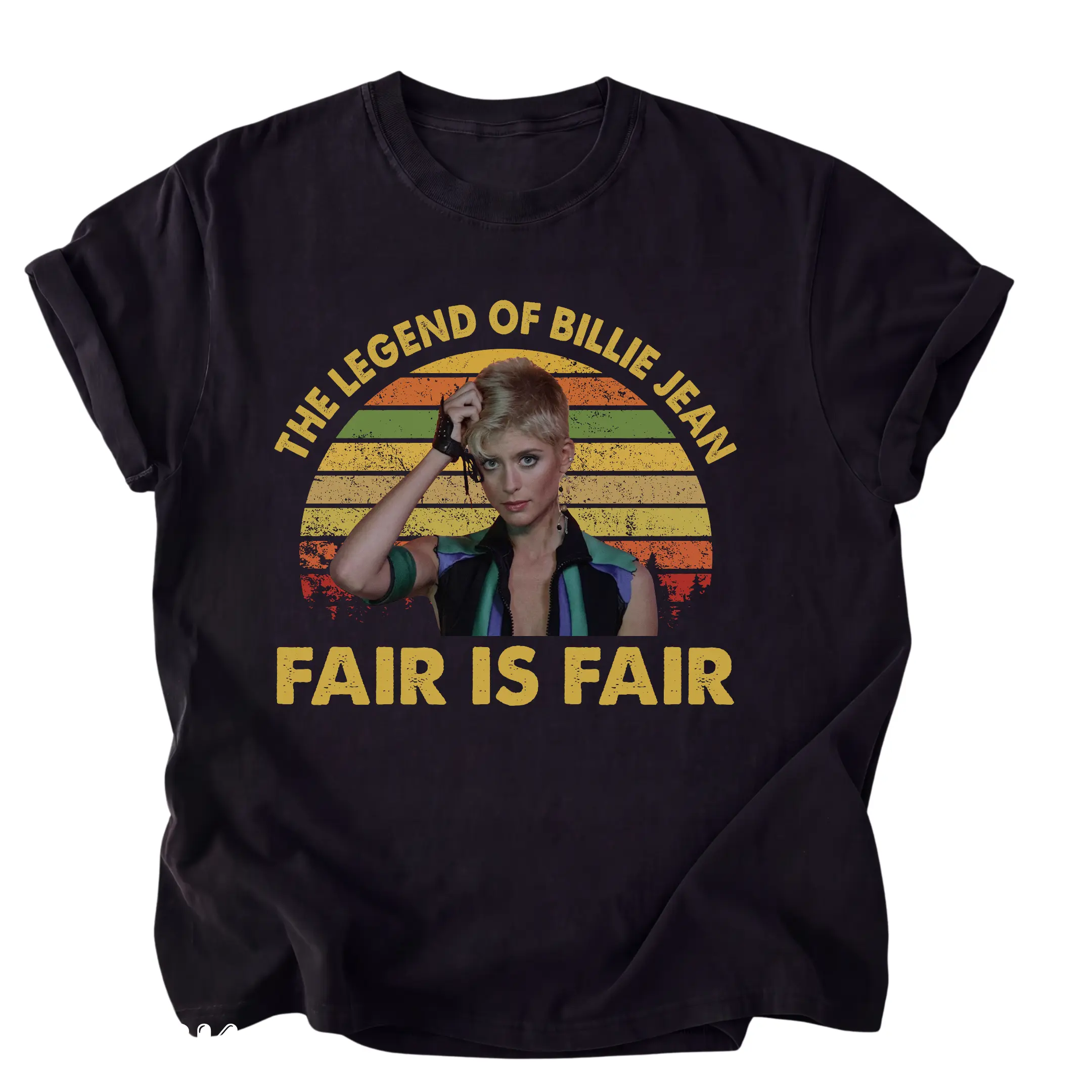 Women's Legend of Billie Jean Fair is Fair Unisex Cut T-Shirt Tops - Distressed Finish, Retro Look, Short Sleeves, 80s-90s Classic Movie Apparel