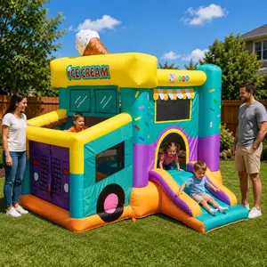 Backyard Kids Inflatable Bounce House with Slide, Bouncy Jump Castle, Indoor and Outdoor Jumping Bouncer, for Ages 3-10, Toddlers and Small Children, with Blower, 8.8' x 8.2' x 7.5', Ice Cream Truck