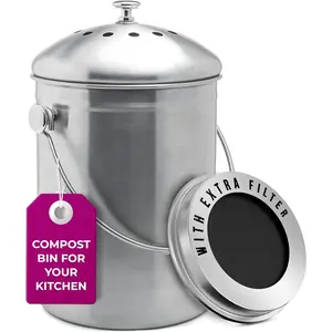 Countertop Compost Bin for Kitchen 1.3 Gallon Odorless Composting Bin with Carbon Filters Indoor Compost Bin with Lid Stainless Steel Composter for Food Scraps & Waste Recycling