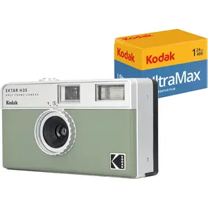 KODAK EKTAR H35 Half Frame Film Camera (Bundle with Kodak Ultramax 400/24EXP 35mm Roll Film) - Sage
