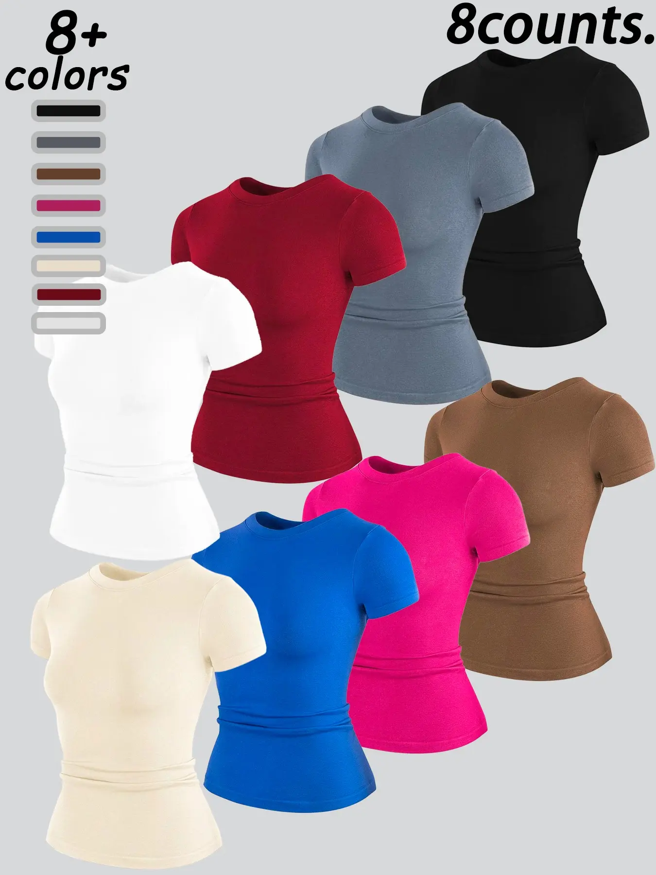 Women's Plain Quick-Dry Comfortable Sporty Short Sleeve T-Shirt, Athletic Fitted Slim-Fit for Gym and Daily Wear, Fitness Workout Shirt, Fitness Shirts, Fashionable Athleisure Tee Summer Top, Athletic Tops