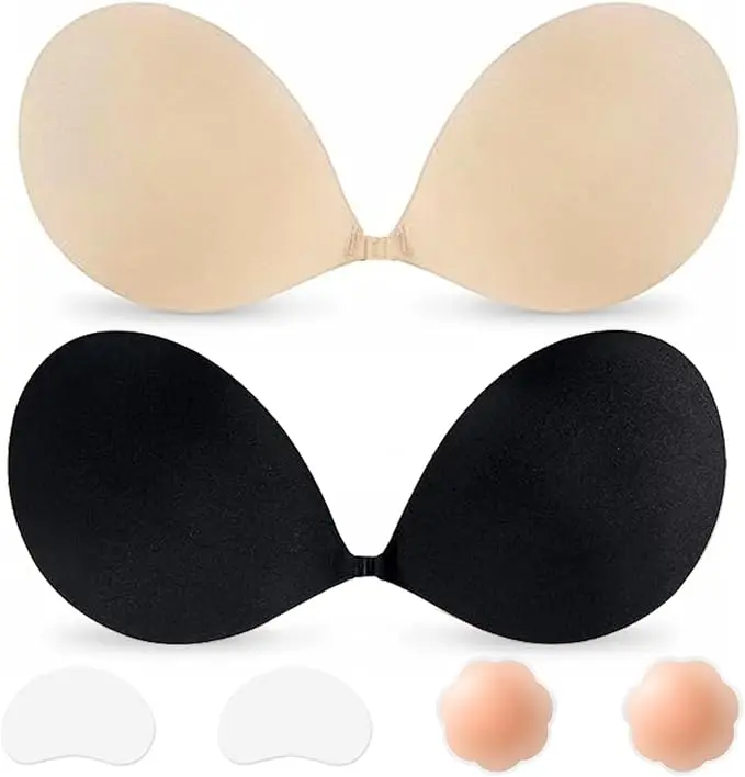 Nsolex 2 pairs Adhesive Sticky Bra, Comfortable with Front Closure Strapless Fashion Sticky bra Invisible  Reusable for Dress, Gift for bridal accessories, womenswear Wireless Push Up Adjustable Bras