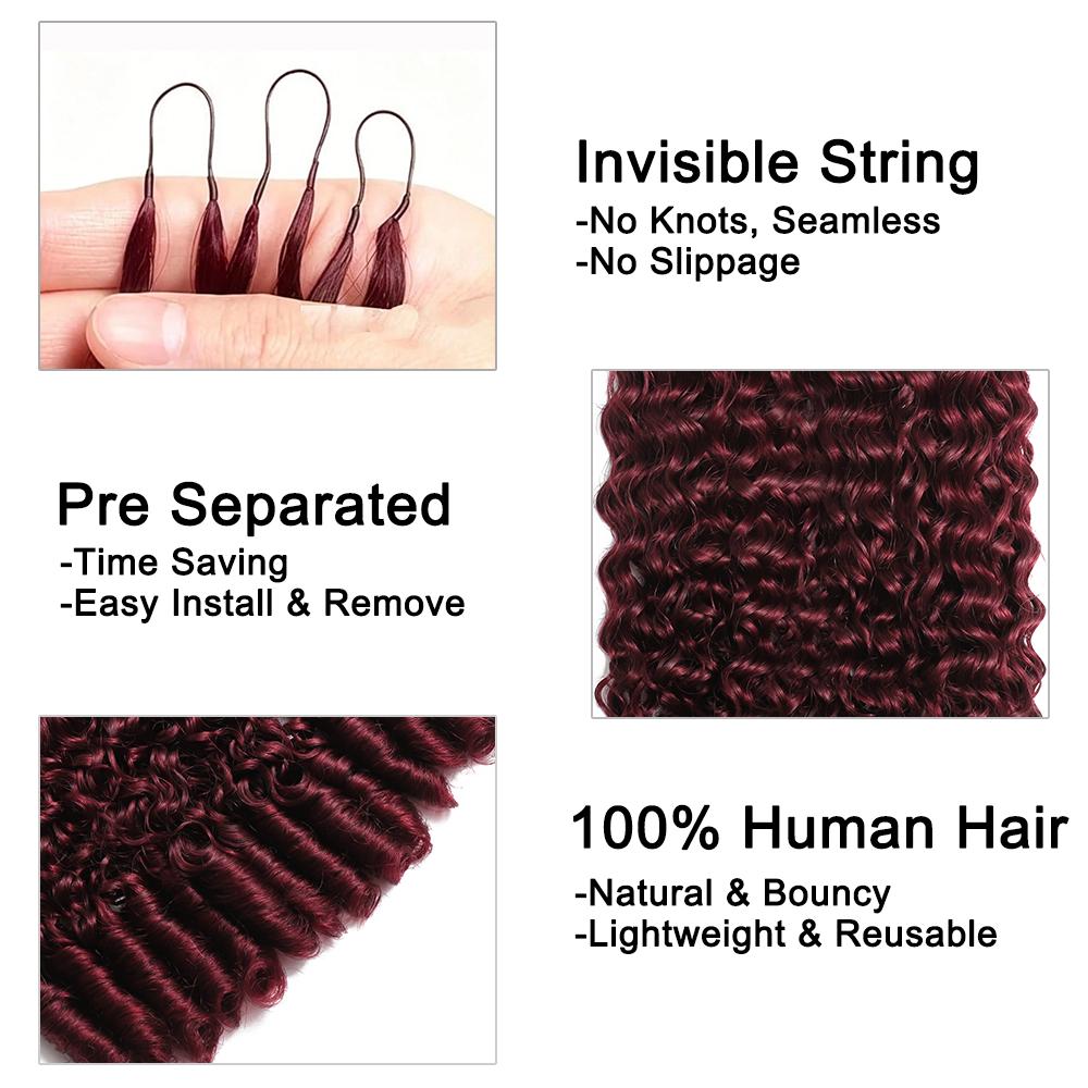 【New Color】Asakiss 99J Burgundy Crochet Human Hair Bundles Burmese Curly #4 Chocalate Brown Crochet Hair for Miracle Knots Pre-Separated 50g/Pack 40 Strands/Pack Time-Saving Hair 4-5 Packs for Full Head Protective Hairstyles