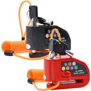 Alarm Disc Lock Set, 2pcs Brake Lock, Anti-Theft Waterproof 110 dB 7mm Pin 5ft Reminder Cable For Motorcycles,Bike,Scooter Carry Pouch (Black+Red)