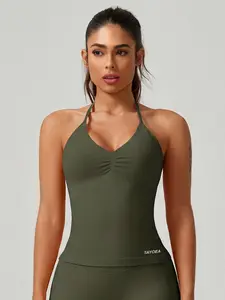 Tayoea V-Neck Breathable Tight Fit Sports Yoga Tank Top, Backless Bralette for Outdoor Indoor Fitness Running, Women's Activewear Sleeveless Gym Tops, Yoga Workout Vest