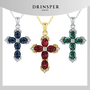Drinsper Colourful Crystal Cross Pendant Necklace for Women Men Vintage Sparkle Faith Cross Suitable for Daily Wearing Birthday Party Fashion Jewelry Gift Accessory