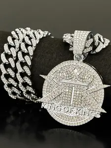 Exquisite Charm Letter 'king of Kings' Pendant, Iced Out Blingbling Cuban Chain Necklace, Cuban Link Necklace, Punk Style Jewelry for Men Women