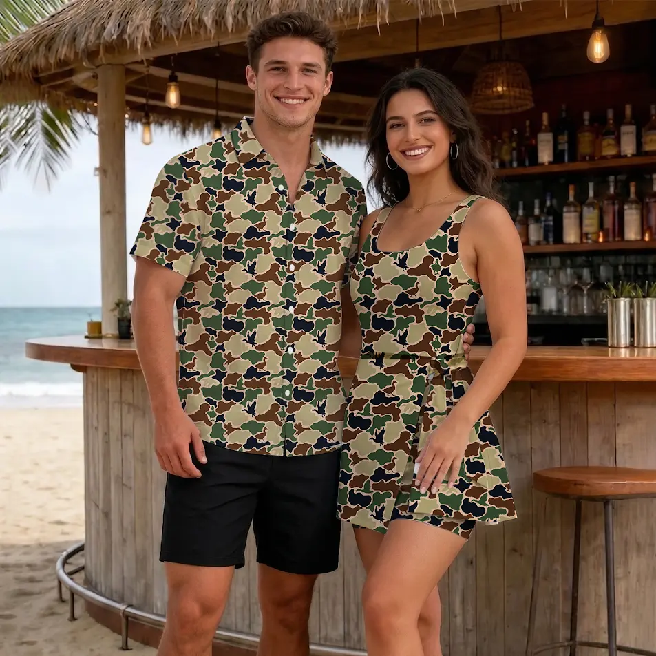 Flying Duck Camo 2026 Vacation Couple Set Dress and Shirt Hawaii, Matching Outfit For Men Women, Summer Beach Wear Tropical Holiday | 020426.R0731.ID01