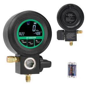 HVAC Manifold Gauge for AC Charging with LCD Backlit Display, Compatible with R134A, R410A, R32, R22, R1234YF, R454B and 24 Refrigerants, Pressure Vacuum and Leak Test Function