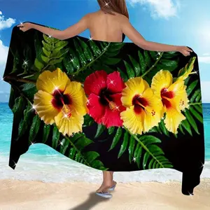 1pc Hibiscus Floral Print Beach Towel Sarong Large Size, Highly Absorbent and Quick-drying, Suitable for Travel, Camping and Summer Vacations. Beach Blanket 30in*60in