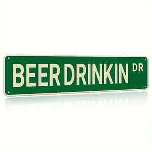 Beer Drinking Road Sign, Vintage Beer Metal Sign, Wall Art Decor for Bar, Kitchen, Pub & Man Cave, Garden Decoration, Yard Sign