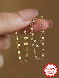 Women's S925 Silver Color Lip Chain Dangle Earrings, Lightweight Appeal, Sparkling Jewelry for Daily Wear, Elegant Ear Accessories for Women, Versatile Earrings