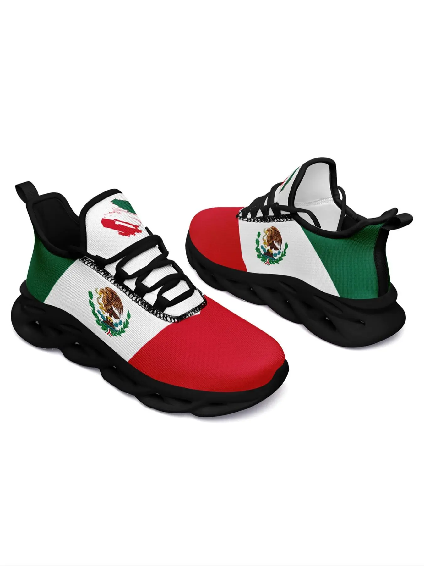 Women's Mexico Flag Print Lace Up Running Sneakers, Running Sports Footwear, Casual Comfortable Breathable Sports Shoes, Gym Training Sport Walking Sneakers for Daily Wear