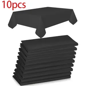 10Pcs Luxurious Black Disposable Dining Tablecloths - Durable Pveamaterial, Exquisite Machine-Made Weave, Easy-To-Clean Plastic Covers, Perfect For Indoor Wedding, Bridal Shower, Birthday, General Gatherings, And Celebrations