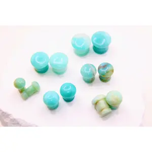 Amazonite Single Flare Stone Plugs Blue and Green 3mm-12mm