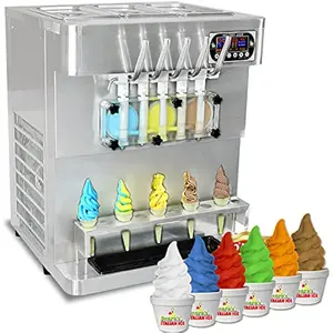 Kolice Commercial Countertop 5 flavors softy ice cream maker, 3+2 mixed flavors soft serve ice cream machine, frozen yogurt ice cream maker-ETL certified, upper tanks refrigerated