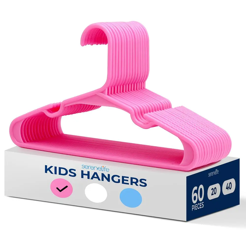 Kids Plastic Hangers - Pink | Lightweight Non-Slip Clothes Hanger with Shoulder Grooves - Ultra Thin Space Saving Closet Organizer for Shirt, Coats & Dresses - Everyday Household Essentials