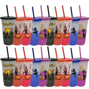 20 Pack 24oz Halloween Color Changing Cups with Lids and Straws, 710ml Plastic Tumblers Cup Bulk Trick or Treat Cups, Reusable Cup Bulk for Halloween Party Favors, Halloween Decorations Indoor Home, Ideal Gifts for Birthday Housewarming Christmas