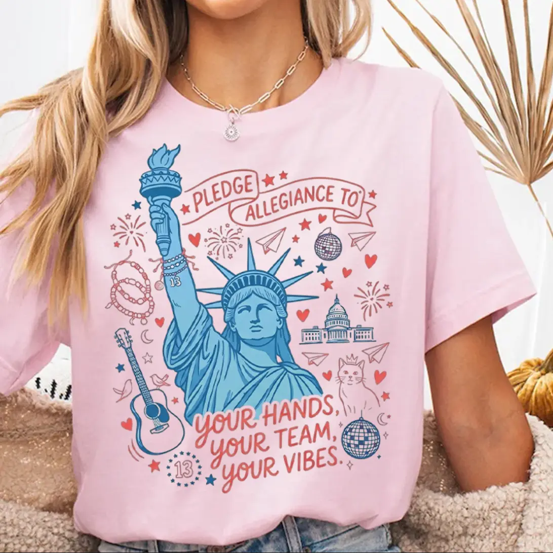 Pledge Allegiance To Your Hands Shirt, Pop Music Lyric T-Shirt, Concert Fan Tee, Patriotic Top, Statue Of Liberty Graphic Tee
