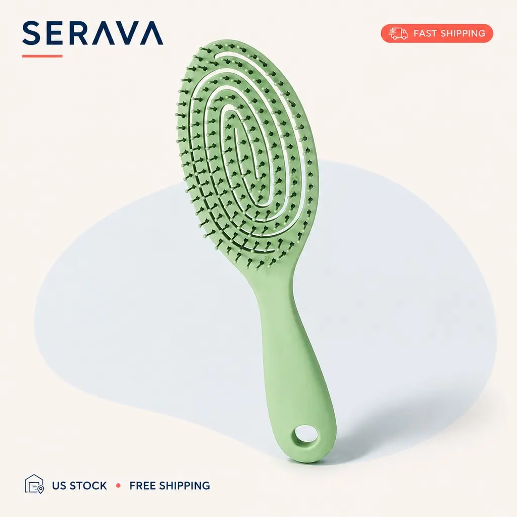 Detangling Hair Brush, Flexible Vented Comb for Fast Drying, Scalp Massaging Tool for All Hair Types, Ergonomic Lightweight Design, Green