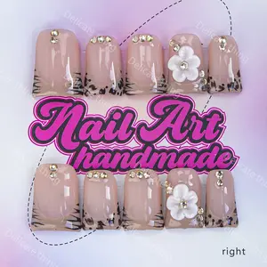 Delicatething  Y2K Style Duckbill Nail Set, Handmade French Design with Rhinestones, Includes Adhesive Jelly Glue & Dead Skin Pusher
