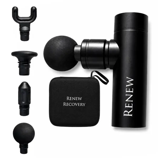 Renew Gun — Compact Percussion Massage Gun | 4 Speeds | 6-8hr Battery | Aluminum Body | Carry Case Included