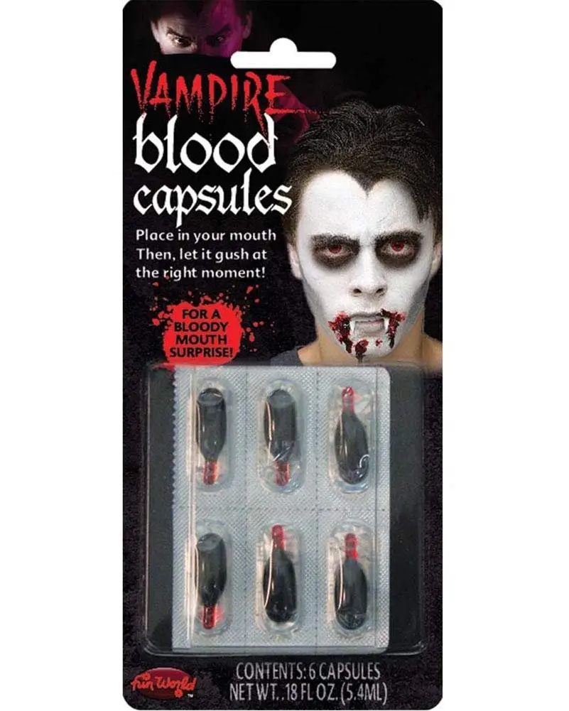 Blood Capsules – Realistic Fake Blood Capsules for Halloween, Theater, and Special Effects Makeup, Safe and Non-Toxic Costume Accessory