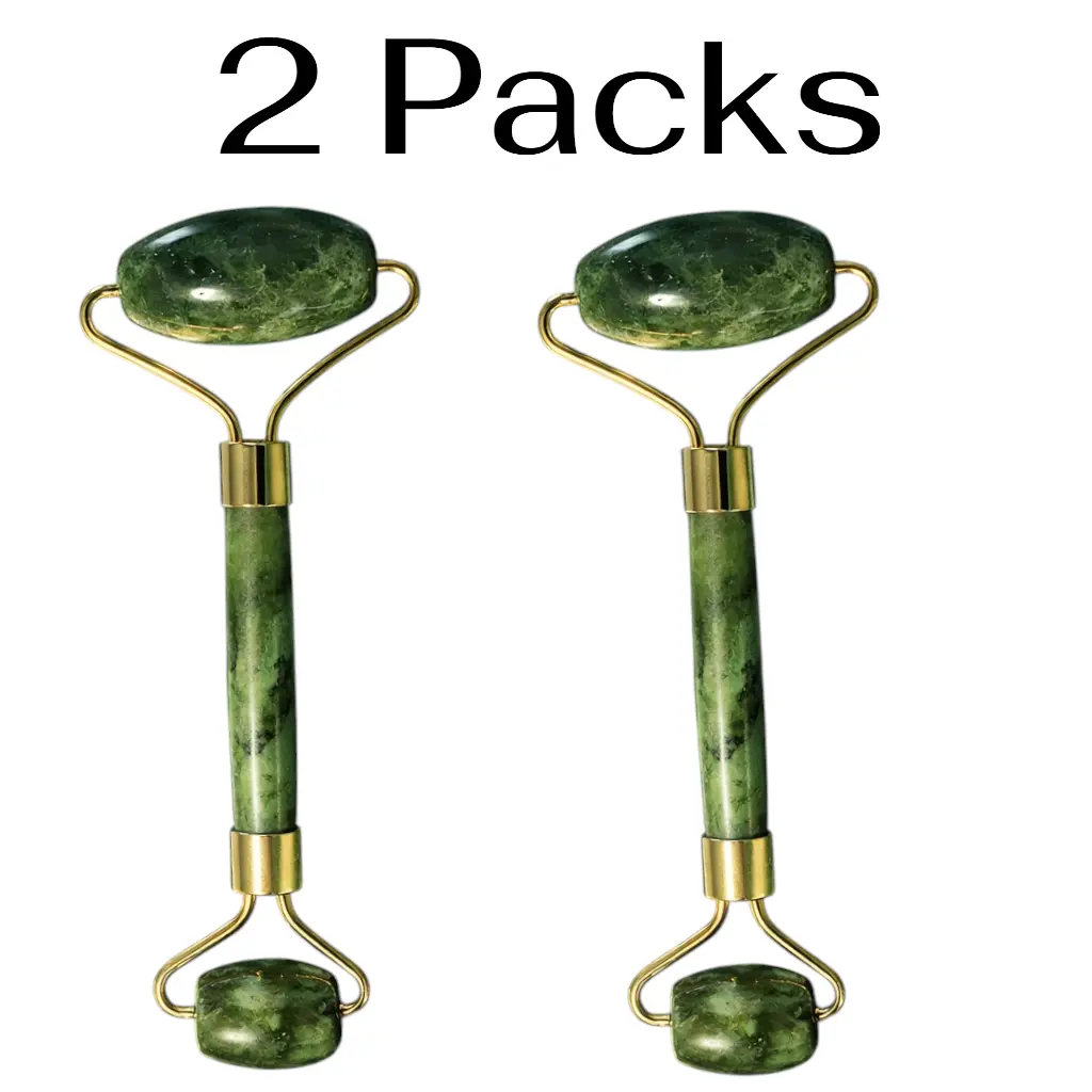 Women’s 2-Pack Unscented Real Jade Solid Stone Facial & Eye Massage Roller - Lightweight Cooling Skincare Tool for Daily Self-Care, Firming/Lifting, De-Puffing, Boosting Circulation, Tightening Pores, Aiding Moisturizer Absorption, All-Skin-Types Gift, 2
