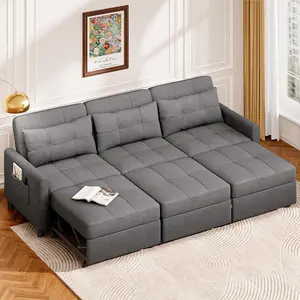 Gizoon Sectional Sleeper Sofa, 84 Inch Pull Out Couch with Adjustment Backrest & Ottoman, Convertible Sectional Couch Bed for Living Room, Guest Room, Dark Grey