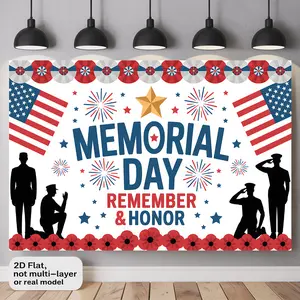 2D Flat - Single Piece 2D Flat Banner for Memorial Day in The USA, Suitable for Outdoor Decoration. Made of Polyester, It Serves As Home And Room Decor, Photo Props