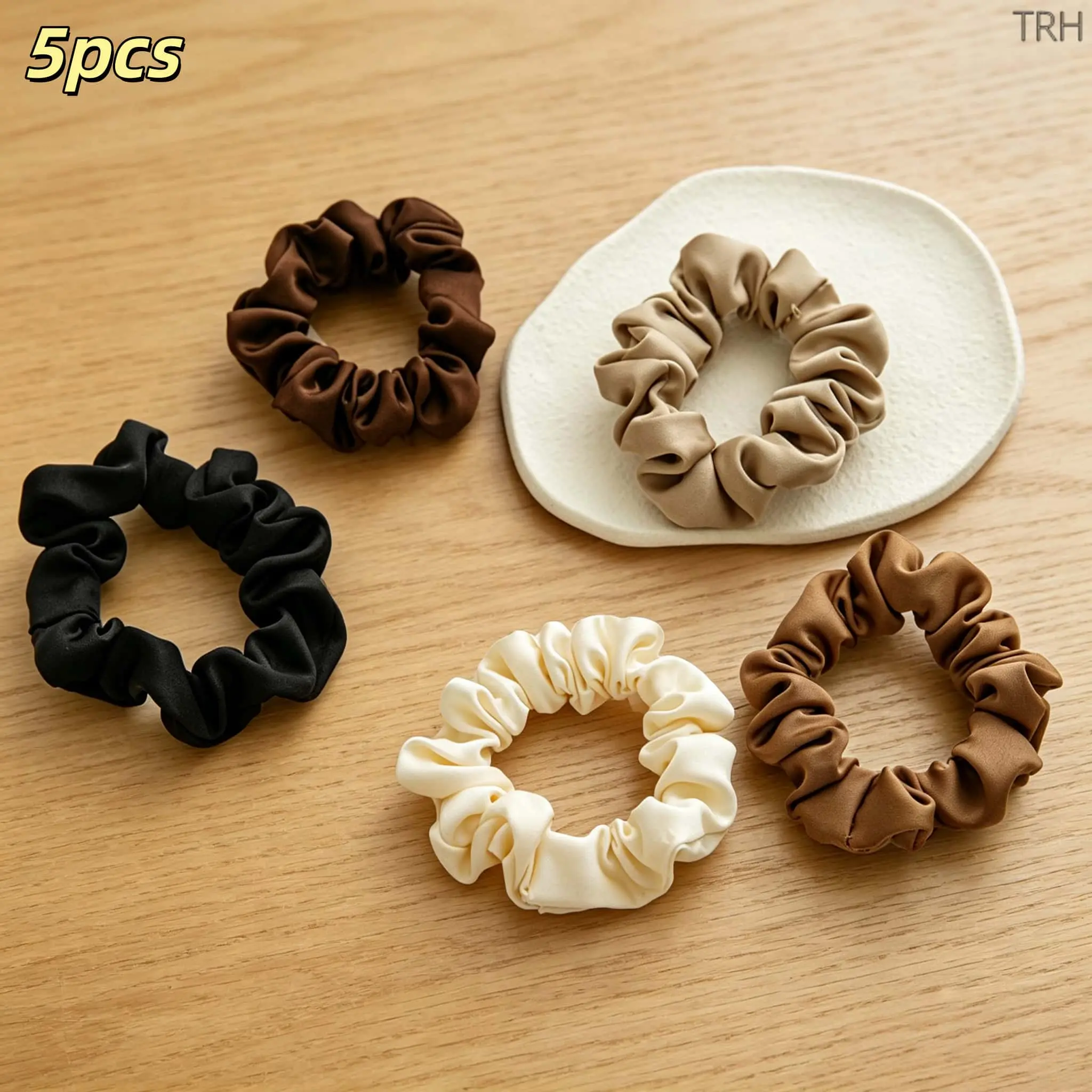Satin Solid Color Scrunchies for Women, Minimalist Elegant Hair Ties, Luxury Soft Ponytail Holders, Versatile Non‑Slip Hair Bands, Chic Neutral‑Tone Hair Accessories for Daily Work Evening Occasions
