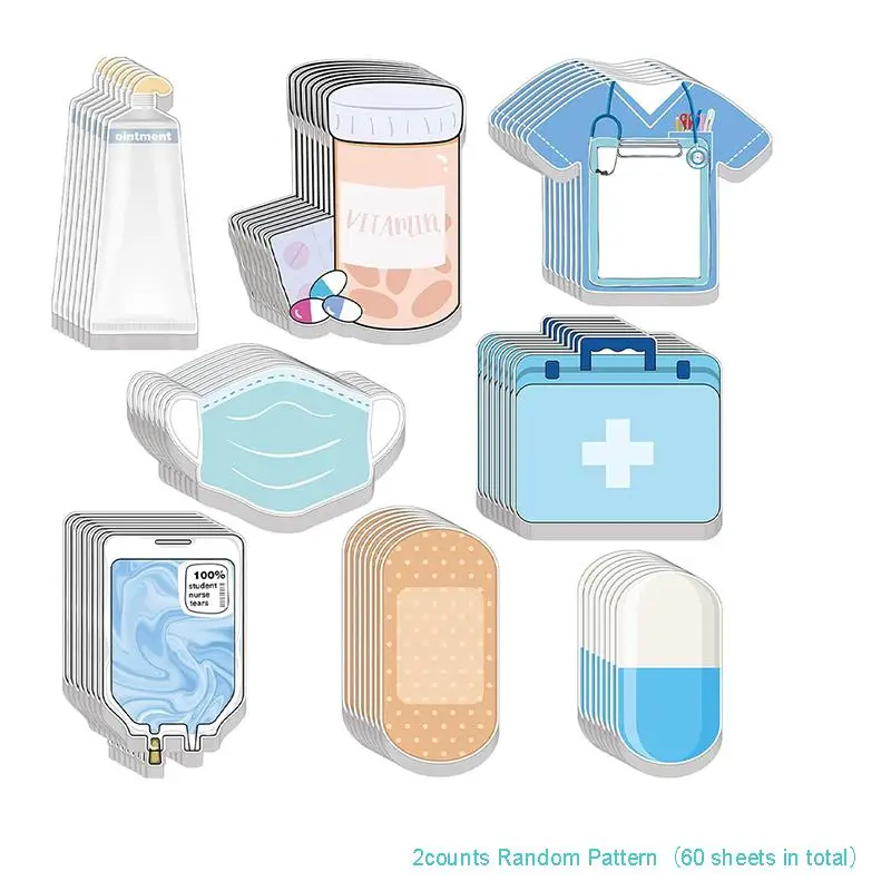 Random Pattern Sticky Note, 2 Counts(60pcs) Cute Sticky Note, Multipurpose Sticky Note for School Office, Sticky Note for Home School Office