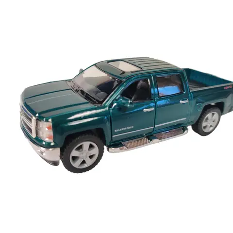 KINSMART: 2014 Chevrolet Silverado Pickup Die Cast Model Car 1:46 Scale 5 Inches Green Diecast Toy with Realistic Details & Interactive Features