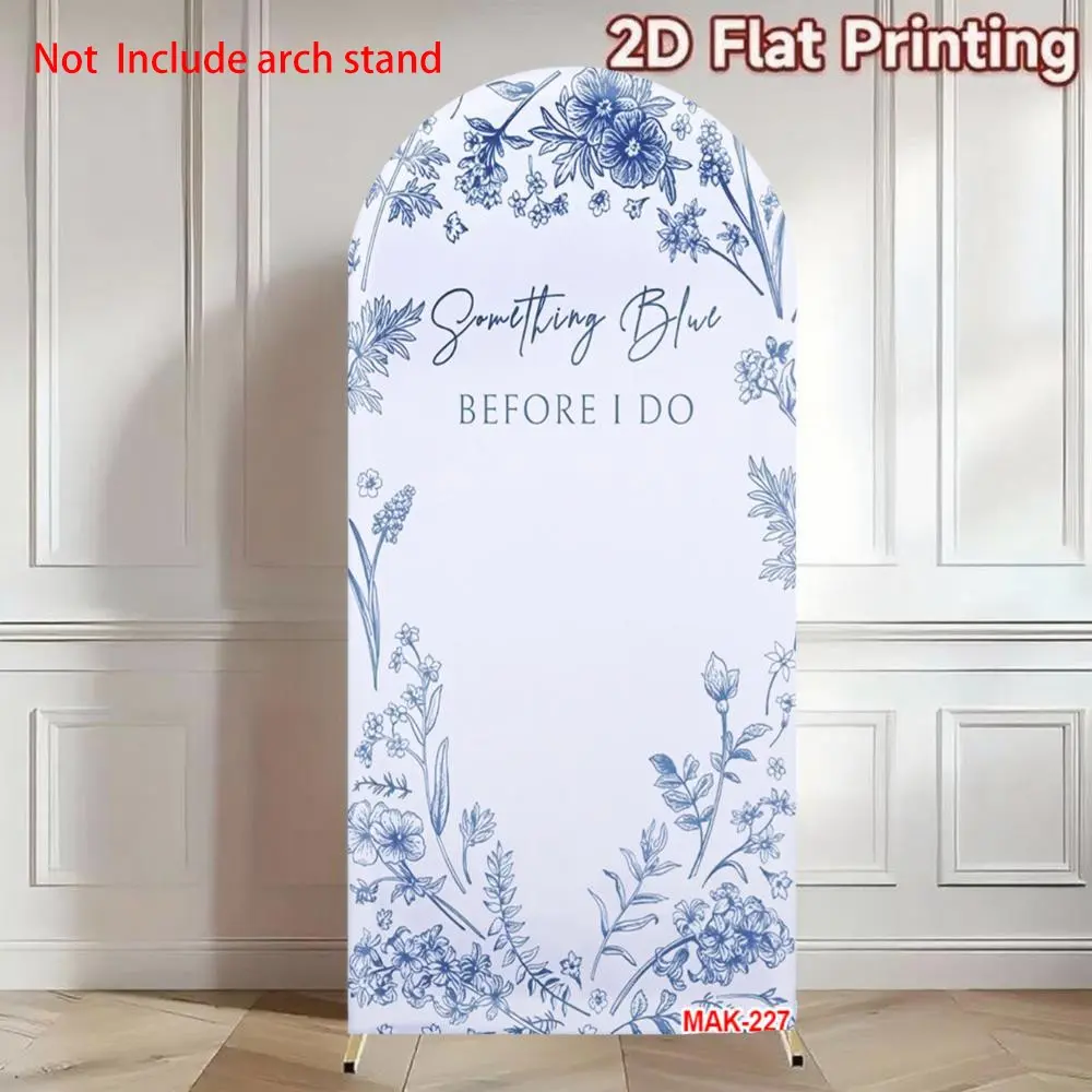 Wedding Bridal Shower Arch Backdrop Cover Blue Flowers Floral for Birthday Party Decor Photograph Background Props Elastic Fabric