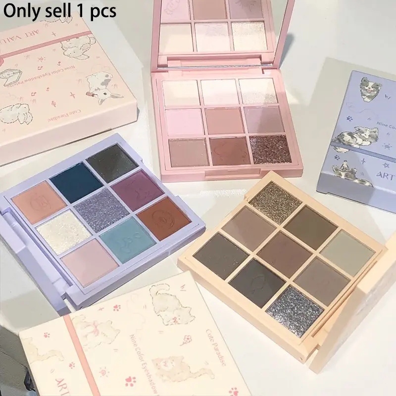 Cute Pet Theme Eyeshadow Palette 9 Colors, Matte & Shimmer Textures, Multi-Use for Eyes, Liner, Brows, Beginner Friendly, Daily & Bold Makeup, Shimmer Matte Eyeshadows
