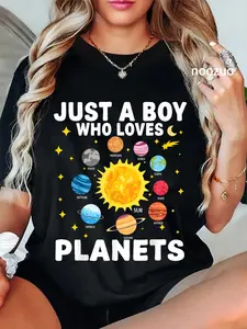 100% Cotton Just A Boy Who Loves Planets Solar System Space Lover T-Shirt