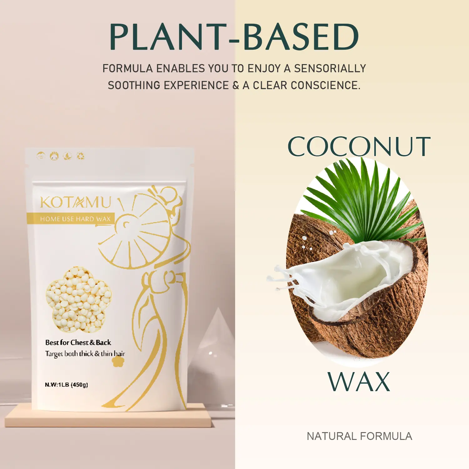 KOTAMU Sensitive Skin Treatment Hard Wax Beads - 1LB At-Home Waxing Supplies, Body Hair Remover for Full Body & Bikini Hair Removal Needs, At Home Hair Removal