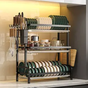 3-Tier stainless steel Dish Rack with Drainboard ,No More Wet Counter , drying, expandable height Space Saving Kitchen movable Storage Organizer for Dishes, Bowls, cup, Utensils, space-saving compact storage 2