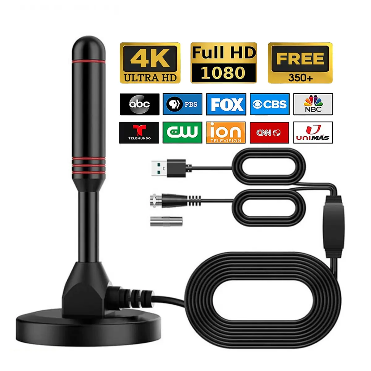 2026 Indoor TV Antenna – HD Digital Antenna with 3M Base, 360° Rotation & Long-Range Reception, 4K/1080p Local Channels, Easy Setup TV Antenna Without Cable