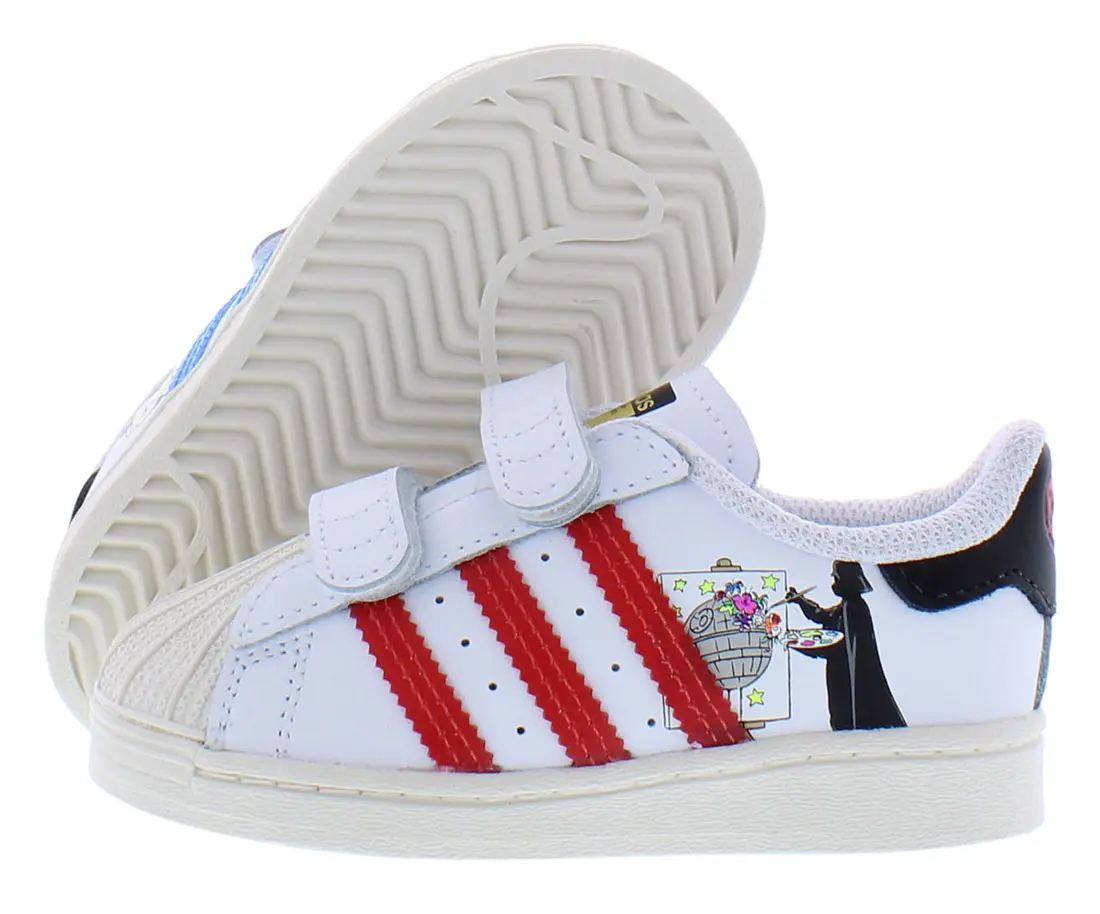 Adidas Superstar Classic Sports Sneakers for Baby & Toddler Boys - Iconic Shell Toe, Easy Hook-and-Loop Straps