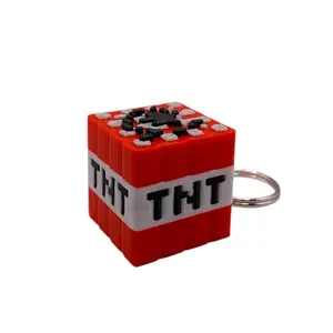 TNT Keychain - Red Brick Design with Black and White Accents - Perfect for Fans of Minecraft and Other Games