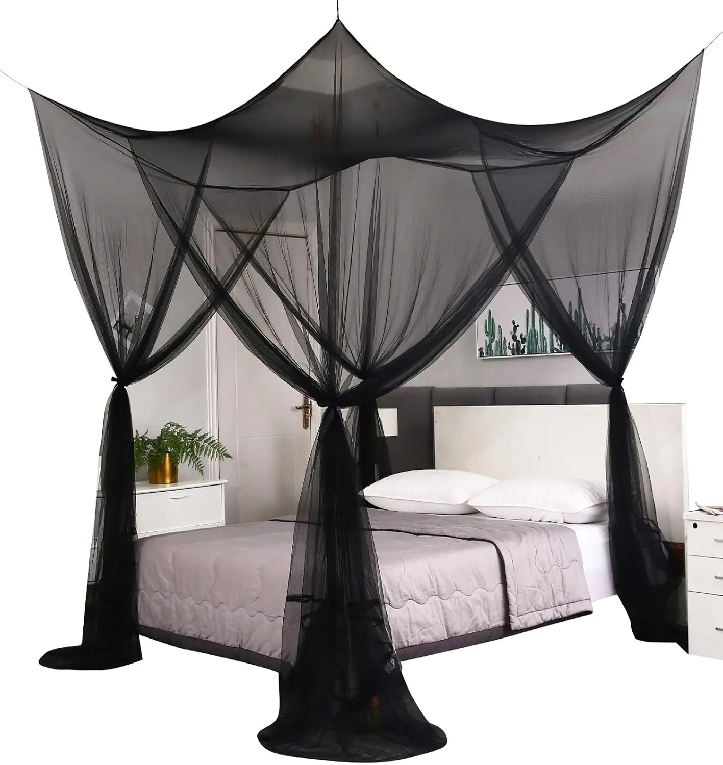 Bed Canopy,Canopy Bed Curtains Bed Drapes for Full   Size Bed,Mosquito Net Bed Curtains for Patio Indoor Outdoor Net,Black Bed Canopy Curtains for Gothic,Halloween Decoration