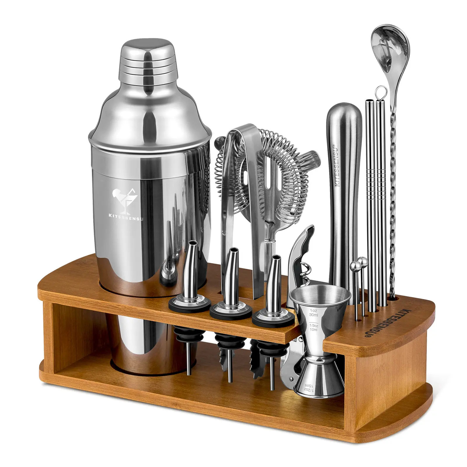 15-in-1 Cocktail Shaker Set with Stand, Stainless Steel Bar Set, Drink Mixer with All Essential Accessories, Bartender Kit, New Year Gifts, Kitchenware Utensils