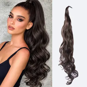 TwiceBeauty Flexible Wrap Around Ponytail Extensions Long Curly Pony Tail Hair Hairpieces 32inch synthetic hairpiece Wavy Extension for Women Brown Black
