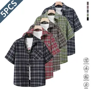 5-Pack men's striped short-sleeved shirts, business casual style, lapel, button-down, open placket, light and supple fabric, comfortable to wear, suitable for spring and summer season