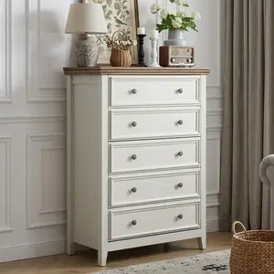 Eyisean 5-Drawer Tall Wooden Chest, 44.3" Storage Dresser & Organizer Cabinet for Bedroom, Living Room, Hallway, and Closet