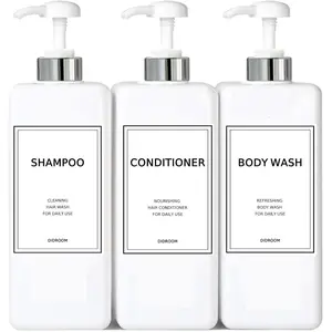 Silver Shampoo and Conditioner Dispenser (21 oz, Pack of 3) Refillable Empty Pump Bottle Set Plastic Shower Bottles with Pump for Bathroom Body Wash Soap