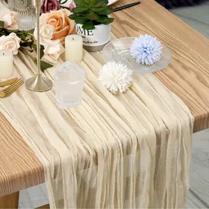 Bohemian Country Style Tablecloth Set DU05455 - 5/10 Pcs Rectangle Polyester Wrinkled Cheese Cloth & Gauze, Warm White/Blush Pink with Christmas Ribbon, Individually Boxed for Wedding Reception, Holiday Decor, Home/Outdoor Use