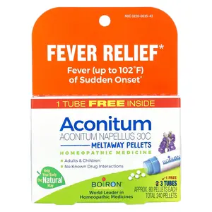 Boiron Aconitum, Fever Relief, Meltaway Pellets, 30C, 3 Tubes, 80 Pellets Each
