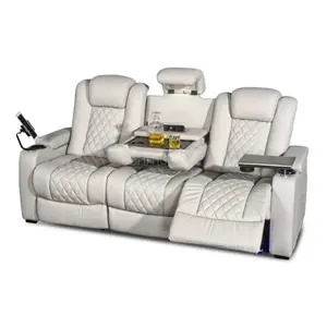 Luxury Dual Motor Power Reclining Sofa – 3-Seat Recliner with LED Lighting, USB Ports, Hidden Storage & Fold-Down Table with Tray